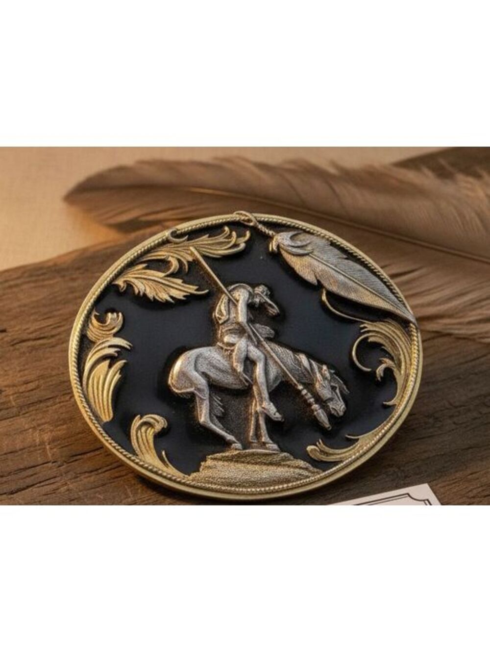 Vintage 1995 Siskiyou C-2 Pewter Native American Warrior Horse Belt Buckle
